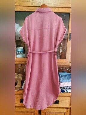 SHEIN Dusty Rose Midi Shirt Dress with Tie Belt